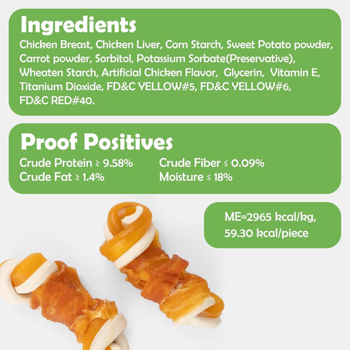 MON2SUN 2.5" 21.2oz Rawhide Free Dog Treats with Mixed Vegetables, Chicken Wrapped Mini Knot Bones for Small Dogs