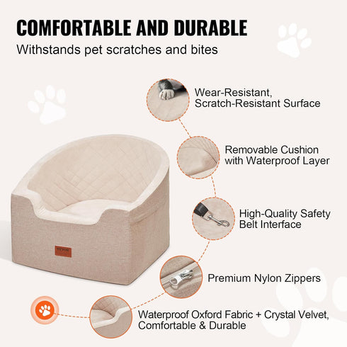 VEVOR Dog Car Seat, Waterproof Booster Seat with Storage Pocket, Clip-On Safety Leash for Small & Medium Dogs