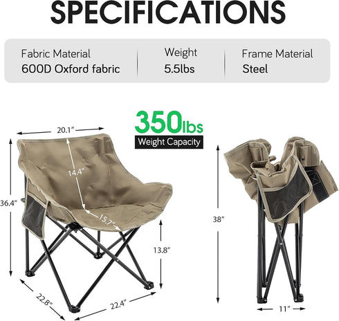 Folding Camping Chair, Portable Club Lawn Chairs High Back Padded Sturdy Steel Outdoor Lightweight Chair, for Camp