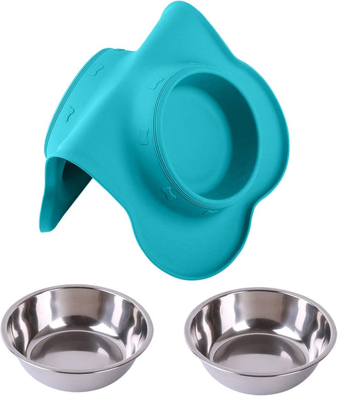 Hubulk 2 Stainless Steel Dog Bowls with No Spill Non-Skid Silicone Mat + Pet Food Scoop for Small Medium Large Dogs