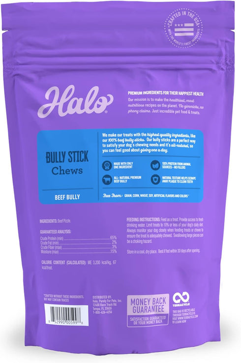 Halo Bully Stick Chews, Dog Treats, 2.5-OZ Pouch