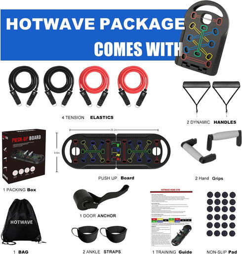 HOTWAVE Push Up Board Fitness - Portable Foldable 20 in 1 Push Up Bar for Home Gym Strength Training