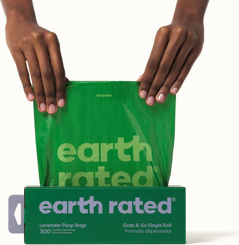 300 Count Earth Rated Dog Poop Bags, Thick Grab and Go Single Roll, Ideal for Backyard Pickups, Lavender Scented