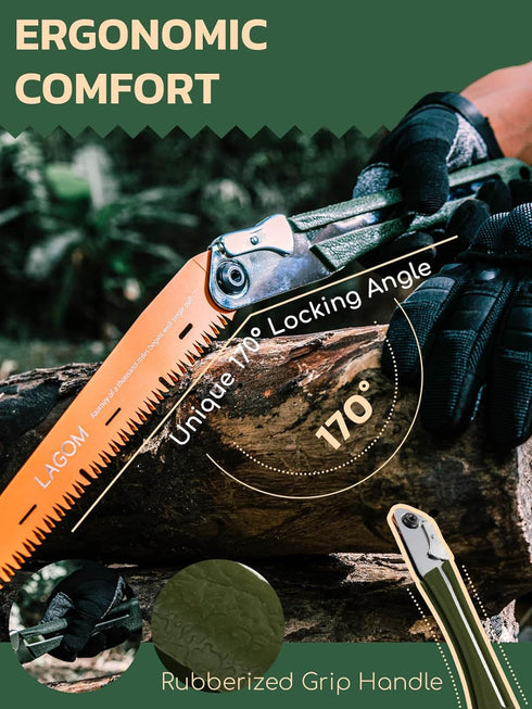LAGOM Folding Saw, 8.2" Camping Hand Saw Made with SK5 Steel, Survival Folding Camp Saw