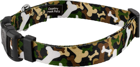 Country Brook Petz Deluxe Woodland Bone Camo Dog Collar, Made in The U.S.A., 1 Inch, Medium