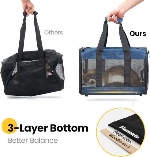Cat Carrier Airline Approved, Soft-Sided Dog Carrier with Safety Leash, Collapsible Pet Transport Carrier for Cats,