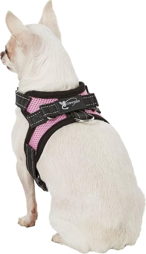 No Pull Reflective Adjustable Dog Harness With Handle - Comfortable Soft All Weather Mesh, Easy On Puppy Harness (Pink)