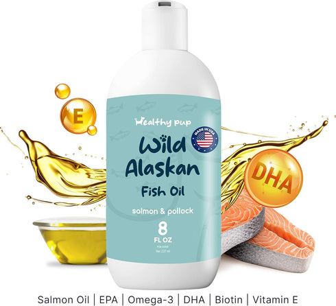 Wild Alaskan Salmon Oil for Dogs with Pollock Oil - 8 oz Omega 3 Fish Oil Supplement for Dogs Skin and Coat, Made in USA
