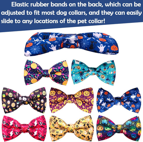 PET SHOW 10pcs Halloween Small Dog Bow Ties for Medium Dogs, Detachable Bowties with Elastic Bands