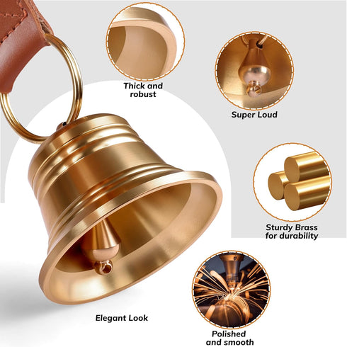 FOLKSMATE Leather Dog Door Bells for Potty Training, Big Brass Puppy Dog Door Bells Extra Loud for Dogs Training