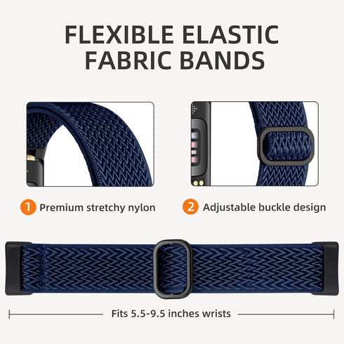 Maledan Compatible with Fitbit Charge 5/6 Bands, Soft Adjustable Elastic Nylon Strap Replacement Band, 6 Pack