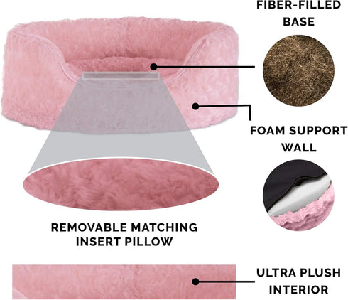 Furhaven Dog Bed for Small Dogs with Removable Washable Cover & Pillow Cushion Insert, Ultra Plush Faux Fur Oval