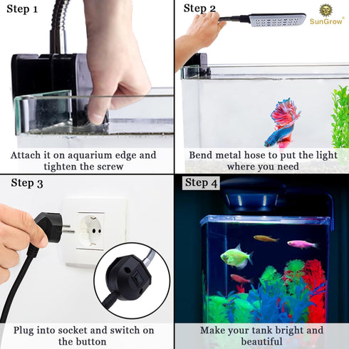 SunGrow LED Aquarium Light for Fish Tank - 24 LEDs, White & Blue Adjustable 360° Flexible Metal Arm