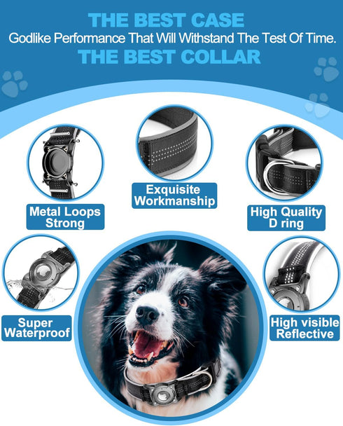 ONEONTA Airtag Dog Collar, Waterproof Airtag Holder with Removable Metal Loop, Heavy Duty Reflective Collar for Small