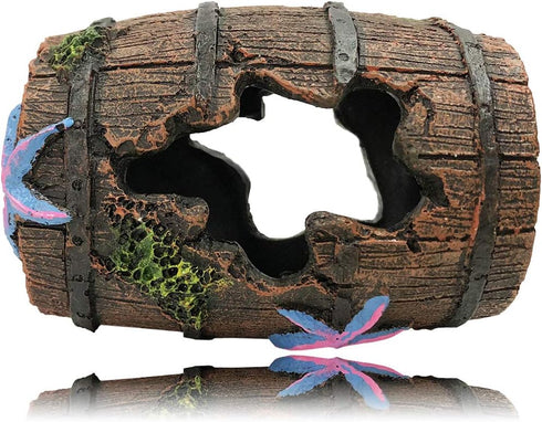 SLOCME Aquarium Broken Barrel Decorations, Betta Cave Hideout Wood Trunk Log for Fish Tank