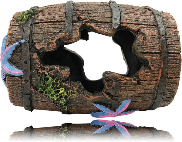 SLOCME Aquarium Broken Barrel Decorations, Betta Cave Hideout Wood Trunk Log for Fish Tank