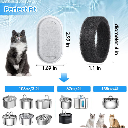 40 Pack 108/3.2L& 67oz/2L Fountain(20 Pack Refills+20 Pack Cat Water Fountain Filters-Cat Fountain Replacement Filters