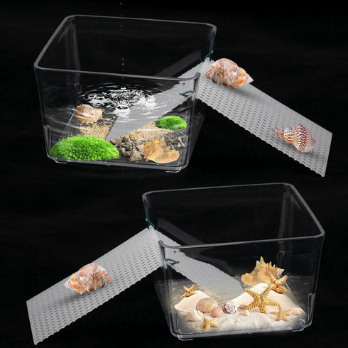 KeaJuidy 2 Pack Transparent Hermit Crab Water Tanks With Cuttable Climbing Ramp, Ideal
