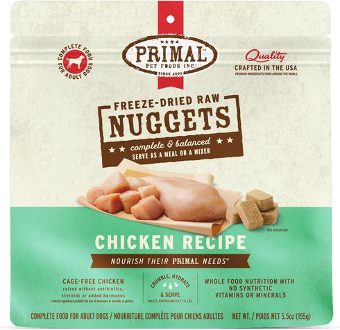 Primal Freeze Dried Raw Dog Food Nuggets, Chicken, Healthy, Grain Free, High Protein, 5.5 oz