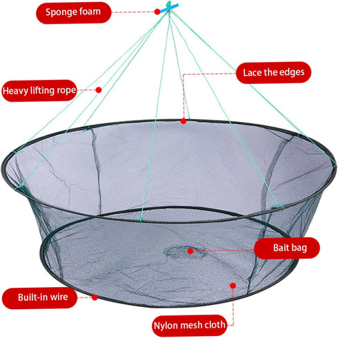 MOUNTTU Crab Net,Fish Trap Crab nets for Crabbing Portable Folding Fishing Fish Net with Thickened Rope for Minnows