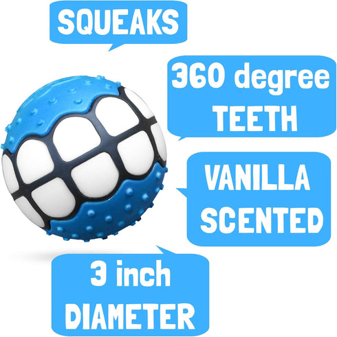 Dog Balls Toys Squeaky Fetch, Rubber Funny Ball Gifts for Large Medium Dogs, Blue White