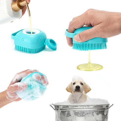 6Pcs Dog Bath Brush, Soft Silicone Pet Shampoo Massage Dispenser Grooming Shower Brush, Pet Finger Toothbrush, Nail Clippers and Nail File for Dogs and Cats Shower Grooming