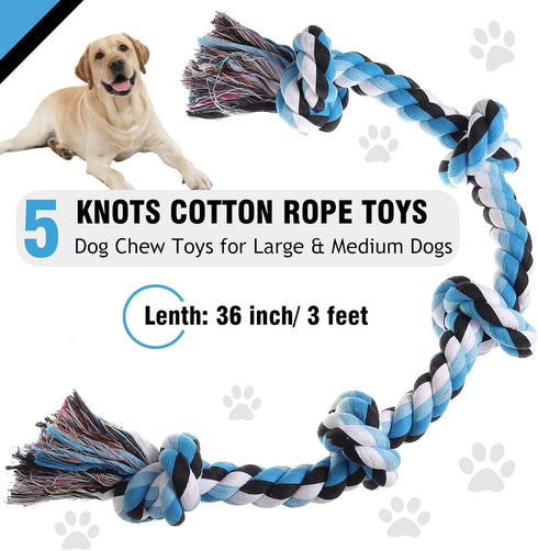 Dog Rope Toys for Large Dogs, Heavy Duty Tough 3 Feet 5 Knots, Indestructible Chew Toys for Aggressive Chewers