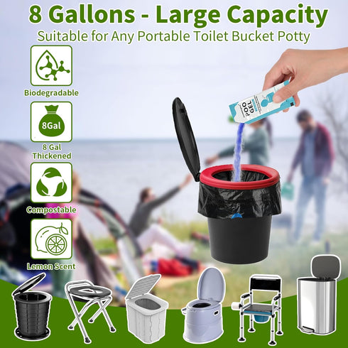 Set, 8 oceanengine Portable Toilet Bags Poo Gel Gallon Camping Toilet Bags with Portable Toilet Absorbent Gel
