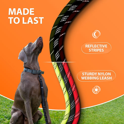 Heavy Duty Rope Bungee Leash for Large and Medium Dogs, No Slip Reflective Leash for Outside, 5.5 Ft Red
