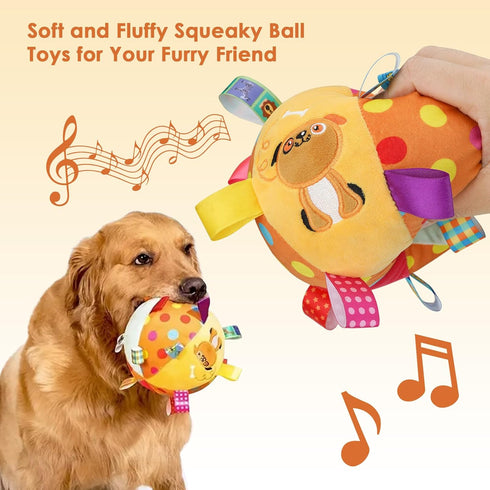Dog Squeaky Plush Ball Toy with Straps, 6 Inches, Interactive Fetch Ball for All Dogs