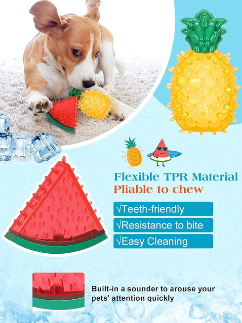 Pawaboo Pet Teether Cooling Chew Toys, Freezable Teething Toy for Puppies, Watermelon and Pineapple