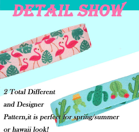 Spring Summer Dog Collar 2 Pack, Flamingos Cactus Print Hawaiian Collar for Medium Dogs, Boy Girl