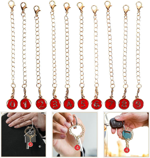 10pcs Backpack Beavorty Red Metal Number Charms Chain with Lobster Claw Clasp, Delicate Hanging Pendant for Handheld