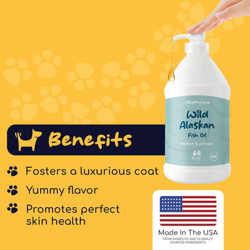 Wild Alaskan Salmon Oil for Dogs, 64 oz - Omega 3 Fish Oil Supplement for Skin and Coat, Made in USA