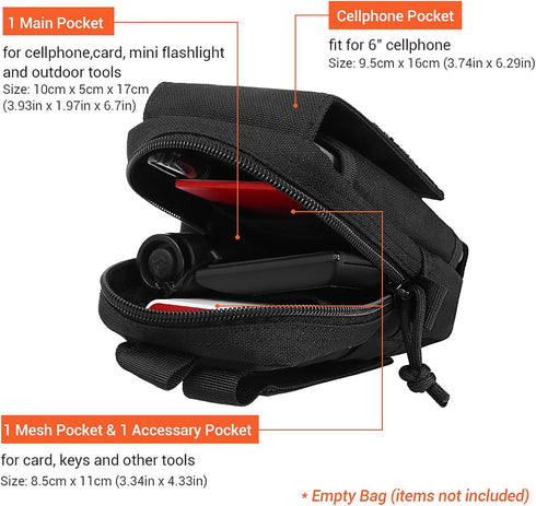 Tactical Molle Pouch Military Waist Bag, Outdoor EDC Tool Bag Organizer with U.S.A Patch and Carabiner Included