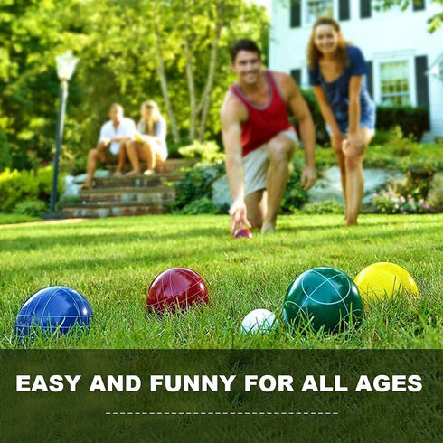 Set 8 Bocce Ball Regulation Size and Weight for Professional Tournament, Backyard, Beach, Lawn Game with Resin Bocci