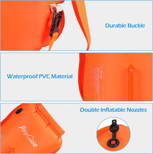 ProCase 35L Waterproof Swim Buoy Dry Bag with Shoulder and Waist Strap for Open Water Activities - Orange