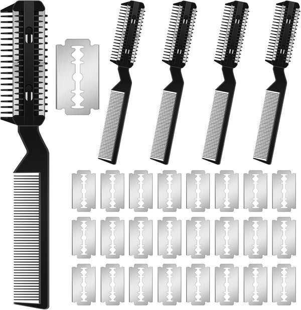 5 Pieces Razor Comb for Dog Grooming, Manual Hair Trimmer Comb with 25 Extra Blades