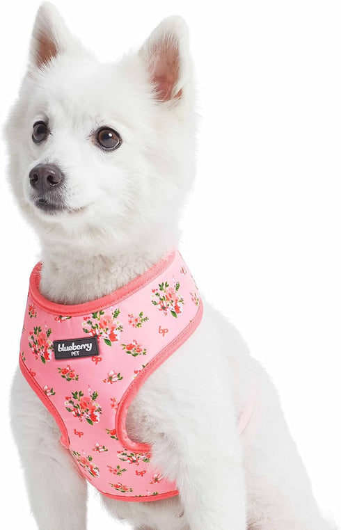 Blueberry Pet Soft & Comfy Floral Rose Dog Harness Vest, Baby Pink, Chest Girth 19.5" - 26", Medium