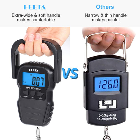 HEETA Fish Scale with Backlit LCD Display, Digital Portable Hanging Weight Scale 110lb/50kg with Hook