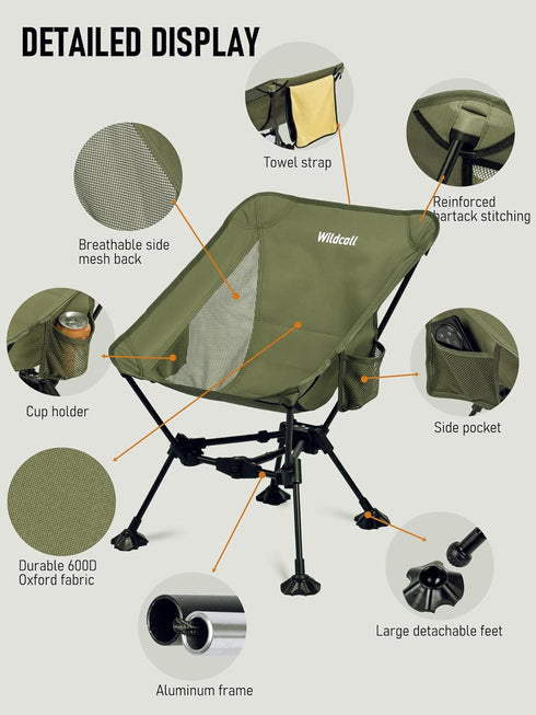 WildCall Compact Folding Beach Chair with Anti-Sink Feet
