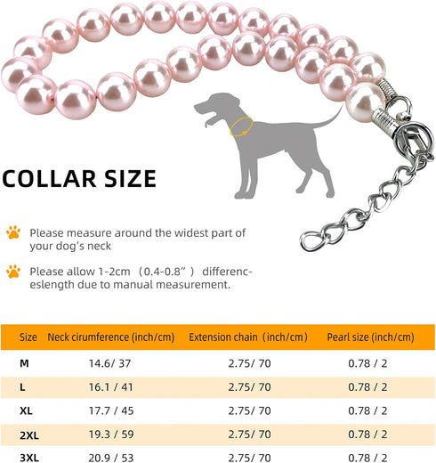 Chunky Pearl Dog Necklace (Beads 19mm) with Strong Stainless Steel Wire Rope, Adjustable Pearl Collar for Medium Large