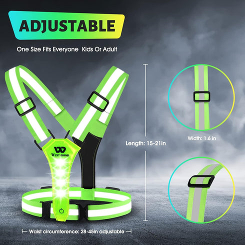 West Biking Running Vest Light, LED Reflective Gear for Night Walking, High Visibility Rechargeable Light Up Running