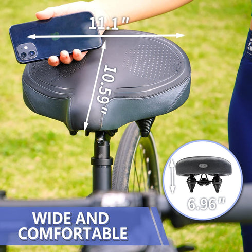 YLG Wide Bike Seat, Comfortable Electric Bike Saddle Cushion with Storage, Durable Leather, Universal Fit