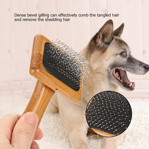 Oumefar Healthy Bamboo Dog Hair Comb, Wooden Brush Massage Grooming Slicker Brush with Rounded Bristles (Charged)