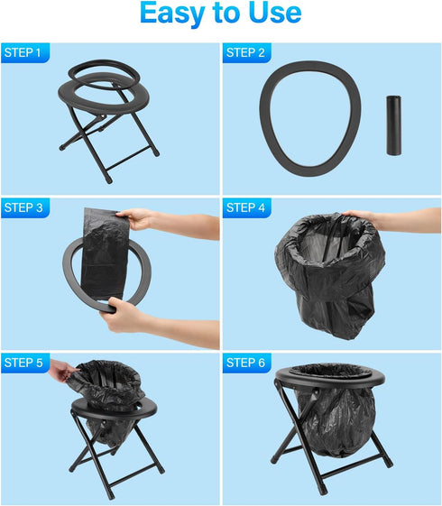 15 Portable Camping Toilet for Adults, Porta Potty for Camping with Removable Plastic Ring and Disposable Toilet Bags