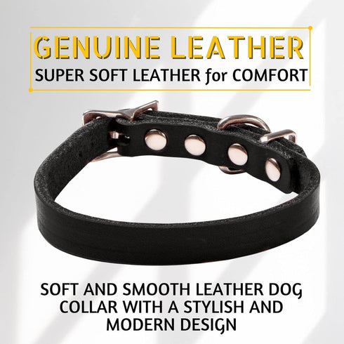 Adityna Leather Dog Collar for Extra-Small Dogs and Puppies, Classic Style, Heavy Duty Black Leather (XS, Neck: 10-13