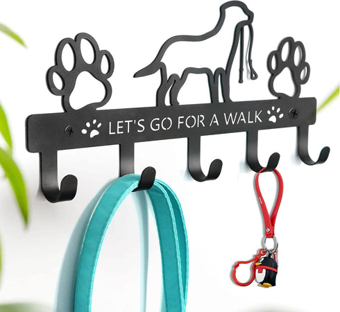 PET ARTIST Dog Leash Holder for Wall, Metal Hooks for Decorative Storage, 5 Hooks for Dog Collar & Leash Set