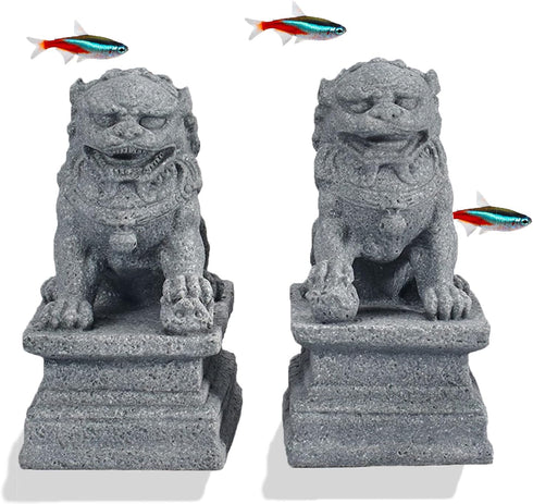 Asian Fu Foo Dogs Statues, Mini Guardian Lion Figurine Sandstone Pets for Fish Tank Aquarium Landscape Ornaments