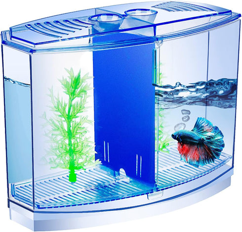 Mini Fish Tank with Divider, Small Beta Fish Tank Shrimp Tank, 2/5 Gallon Double-Compartment Acrylic Habitat
